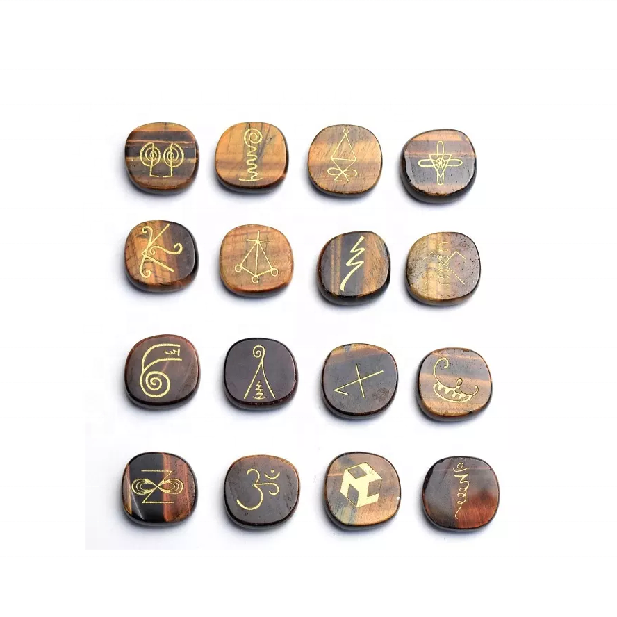 karuna Tiger eye shape palm stone 16 piece karuna set natural healing crystal Reiki gemstone Karuna Set wholesale