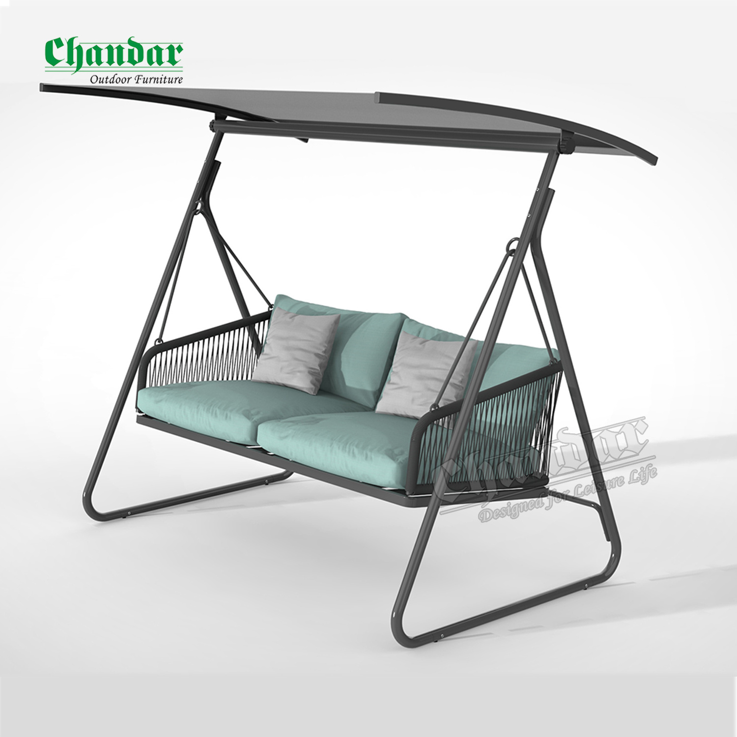 outdoor patio furniture casual 2 seat swing chair with canopy patio double swing chair hanging with stand