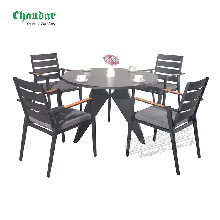 Customized Modern Rust-Proof Durable 6mm Creamic Glass Table Top Outdoor Patio Round Table And Chairs Set