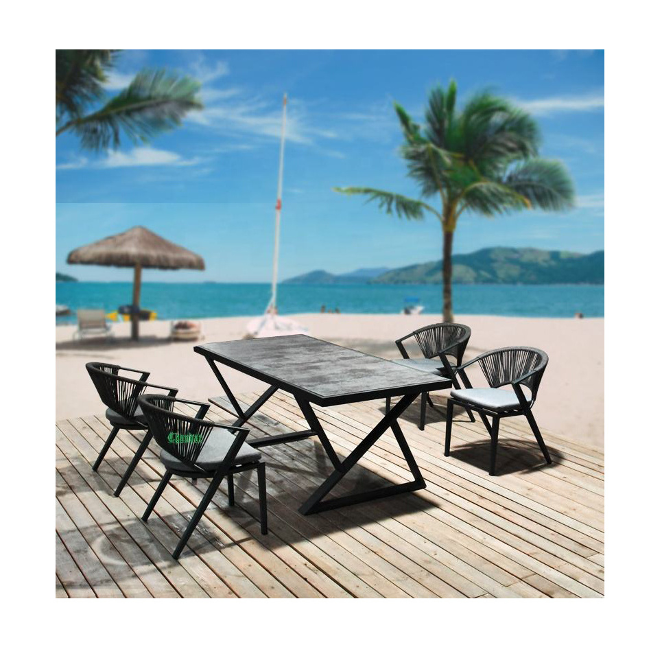 Commercial Outdoor Dining Furniture Set Garden Patio Restaurant Aluminum Bistro Cafe Black Rope Dining Chair