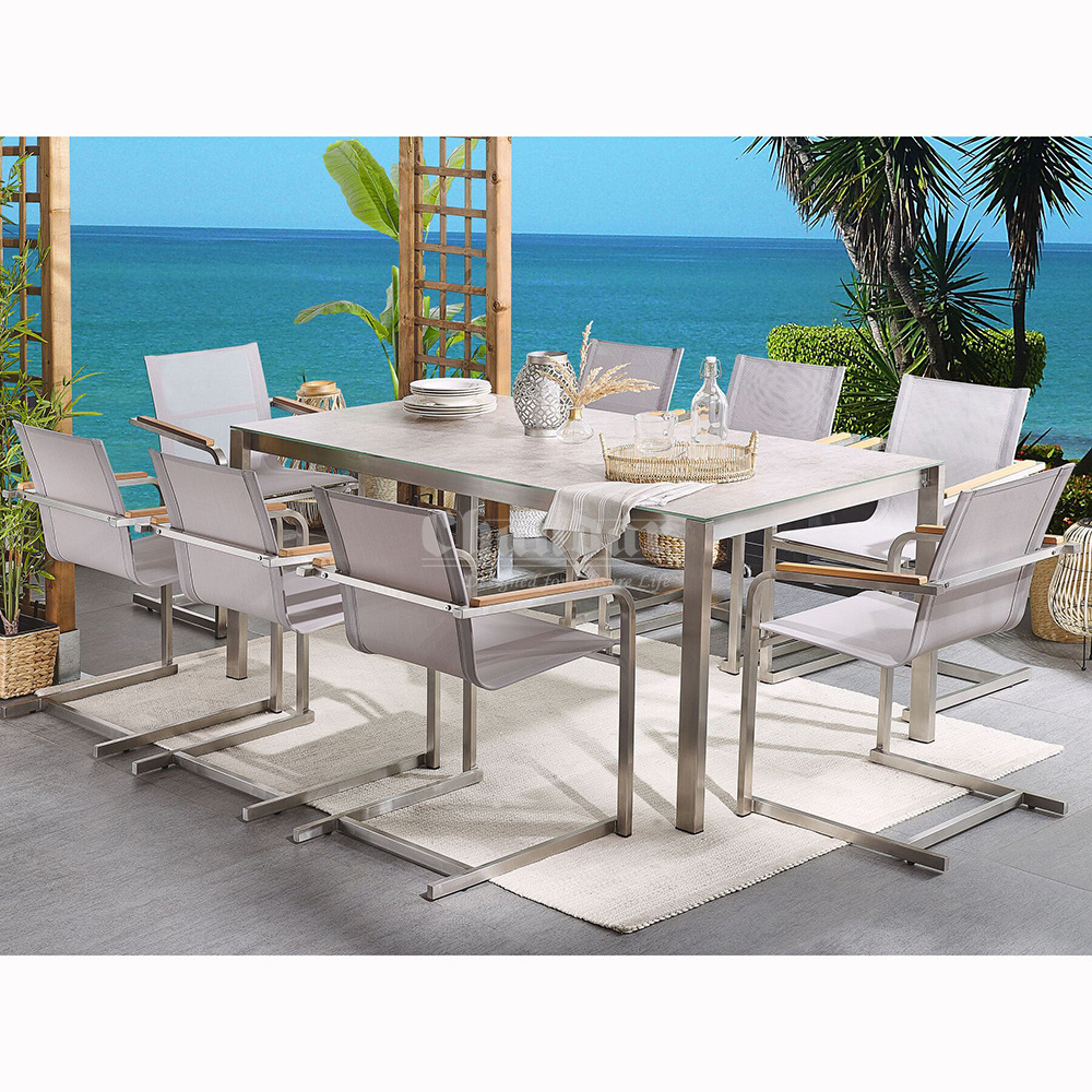 Simple And Modern Durable 304 Grade Stainless Steel Outdoor Furniture Table De Jardin Garden Glass Table