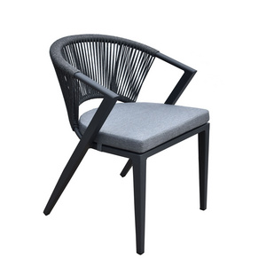 Commercial Outdoor Dining Furniture Set Garden Patio Restaurant Aluminum Bistro Cafe Black Rope Dining Chair