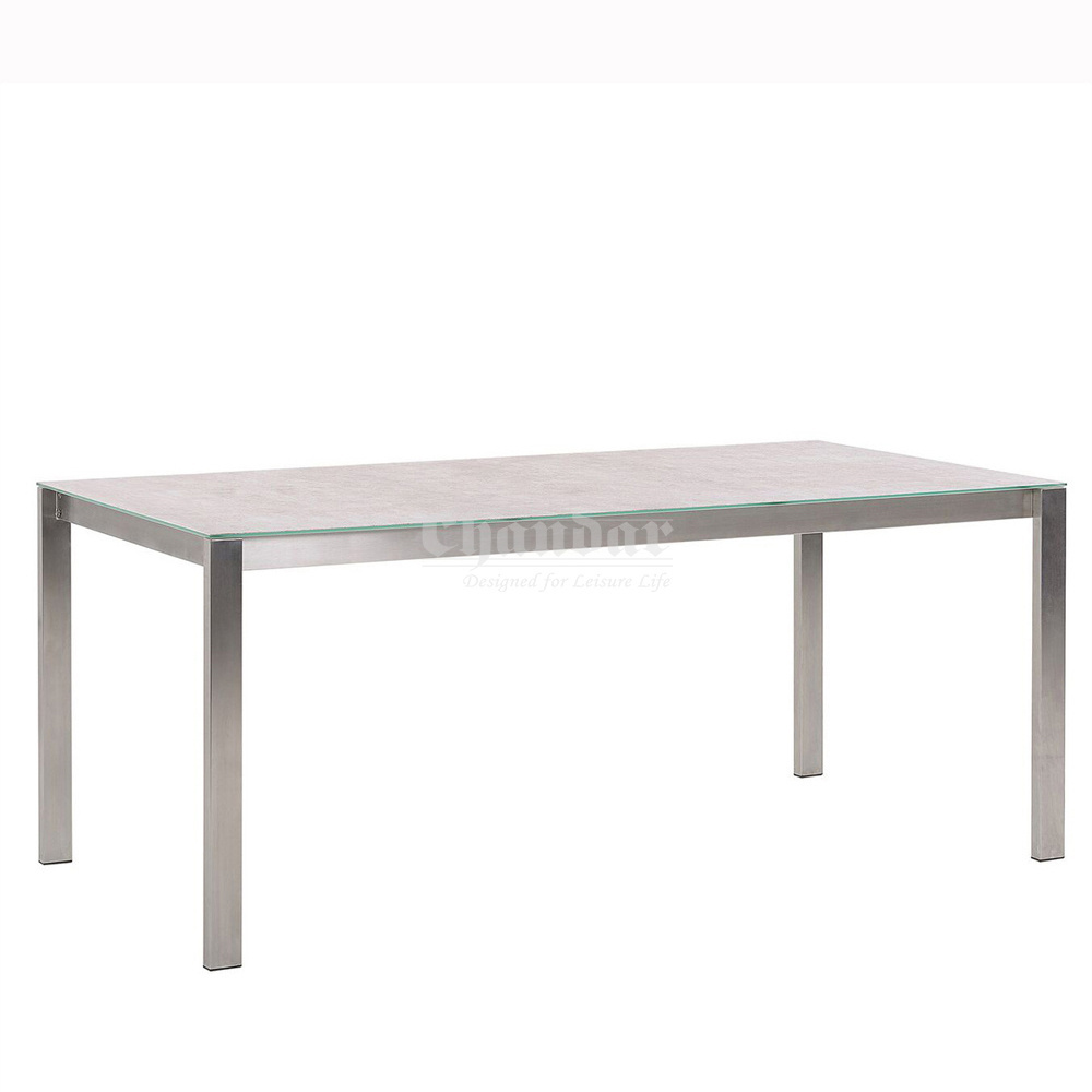 Simple And Modern Durable 304 Grade Stainless Steel Outdoor Furniture Table De Jardin Garden Glass Table