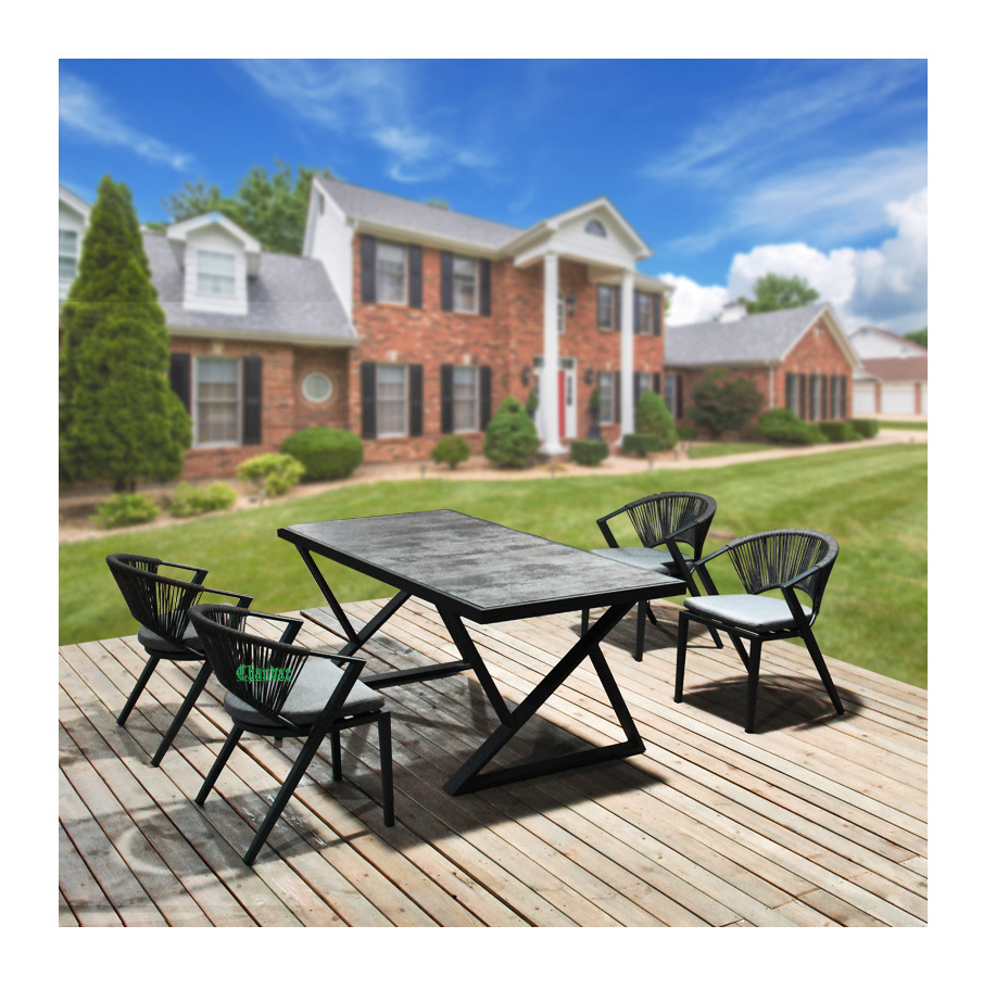 Commercial Outdoor Dining Furniture Set Garden Patio Restaurant Aluminum Bistro Cafe Black Rope Dining Chair