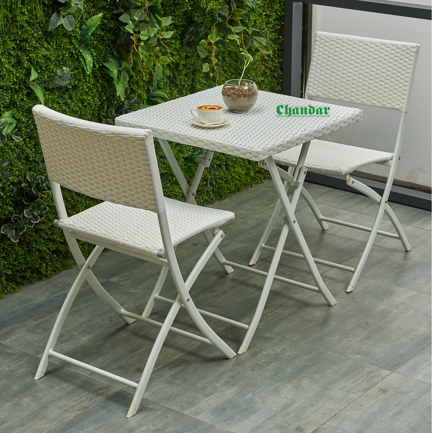 Cheap Modern Outdoor Garden Ratan Folding Furniture Sets White Plastic Rattan Folding Chairs and Table