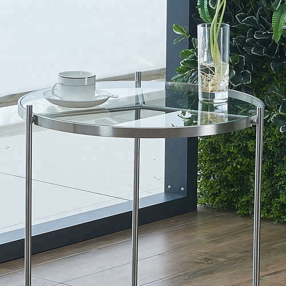 Hot selling stainless steel frame glass top round side table