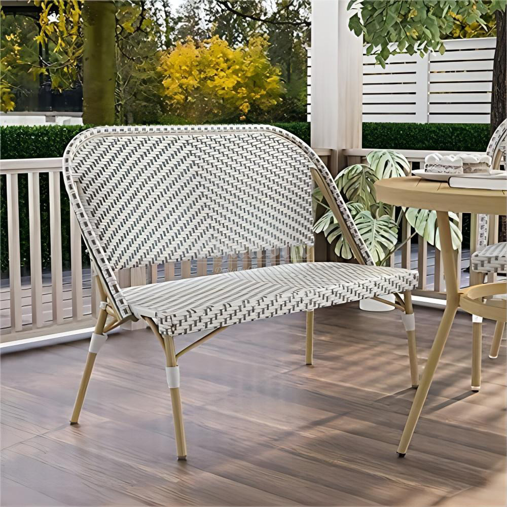 Patio Wicker Bench Outdoor Furniture  Modern Aluminum Patio Loveseat Bench