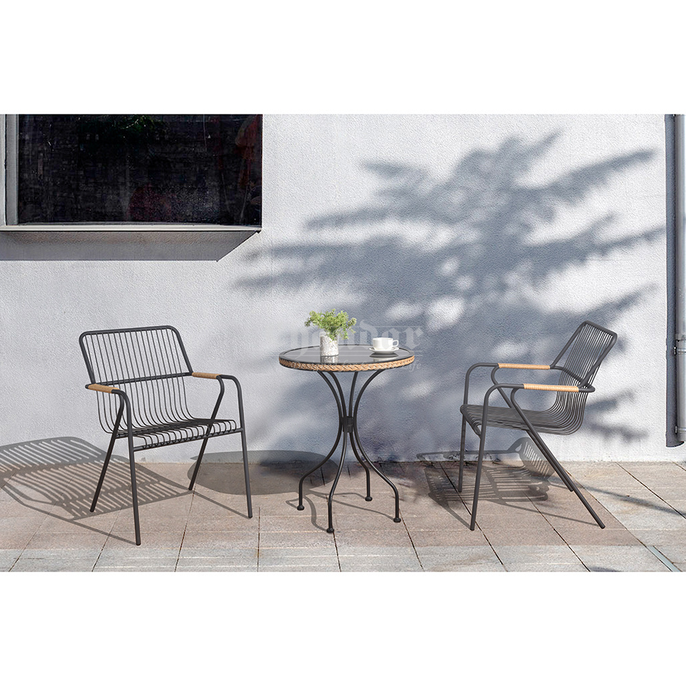 All Weather Wholesale Balcony Furniture Outdoor Steel Bistro Bar Set 2 Table and Chair Set for Balcony Metal Dining Set Modern