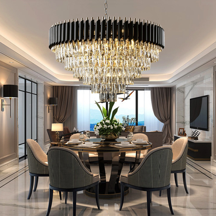 Golden Matte Black Shiny  Iron K9 Crystal Lighting 24*E14 LED Pendant Lamp Round Pendant Lights Luxury Chandeliers