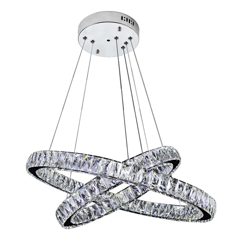 Modern Living Room 3 rings Ceiling Lighting Fixture Adjustable Stainless Steel LED Crystal chandelier Pendant Lights