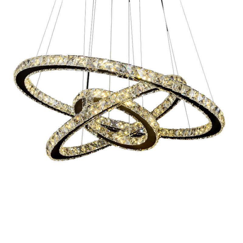 Modern Living Room 3 rings Ceiling Lighting Fixture Adjustable Stainless Steel LED Crystal chandelier Pendant Lights