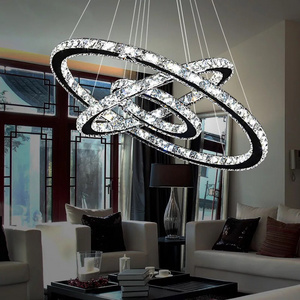 Modern Living Room 3 rings Ceiling Lighting Fixture Adjustable Stainless Steel LED Crystal chandelier Pendant Lights