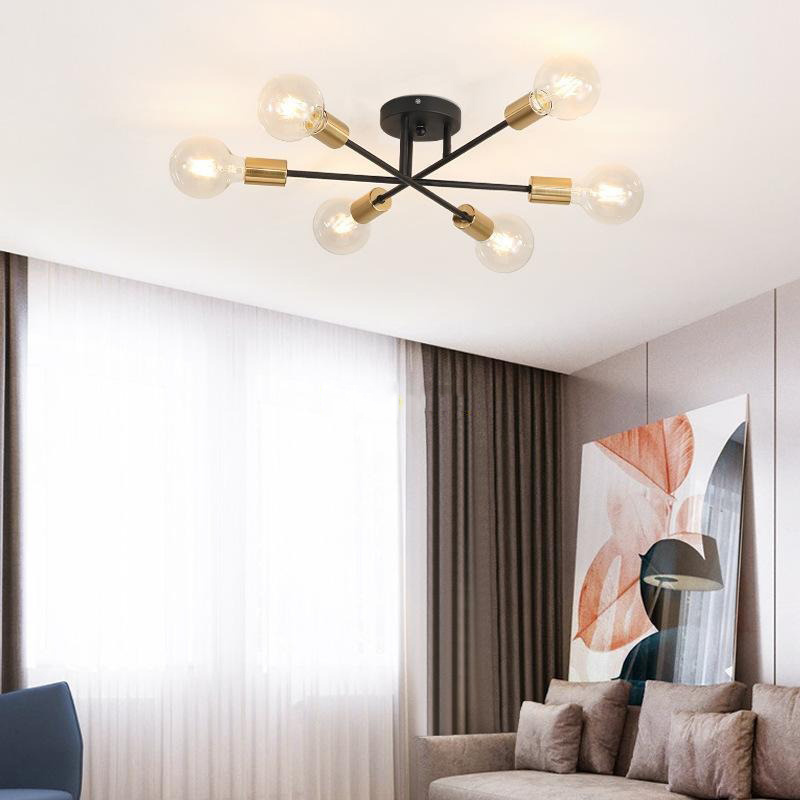 Modern Sputnik Chandelier Nordic Mount Ceiling Lamp Antique Gold Home Decor Lighting Fixture