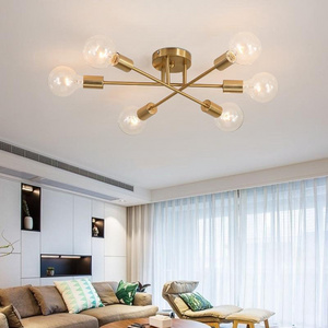 Modern Sputnik Chandelier Nordic Mount Ceiling Lamp Antique Gold Home Decor Lighting Fixture