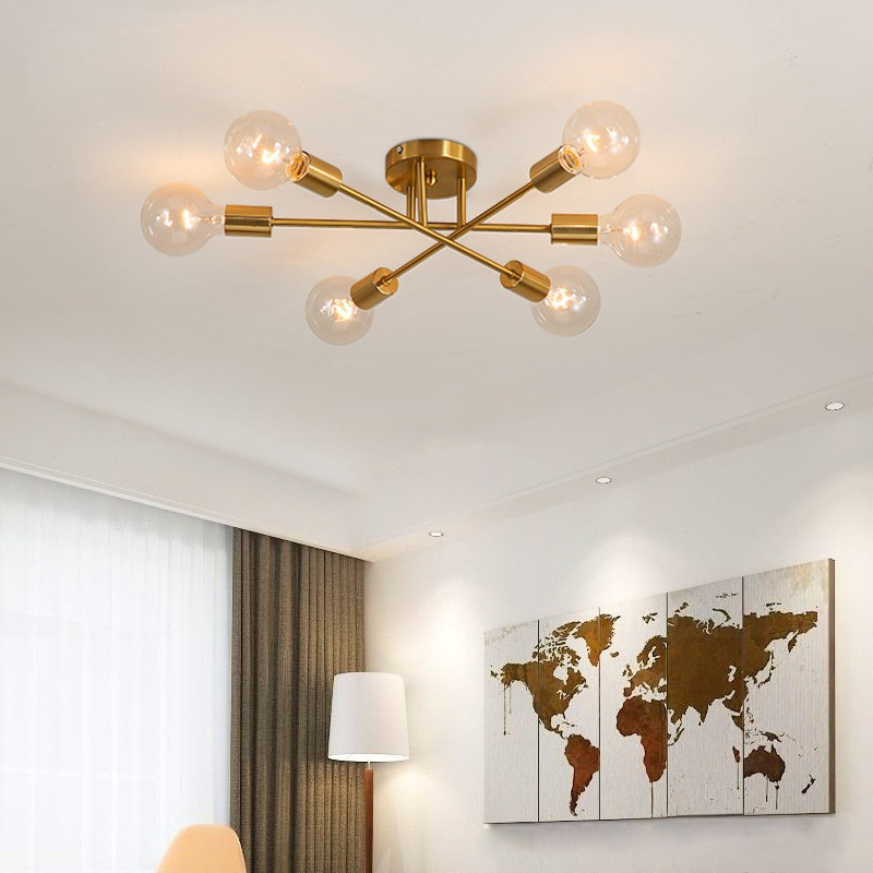 Modern Sputnik Chandelier Nordic Mount Ceiling Lamp Antique Gold Home Decor Lighting Fixture