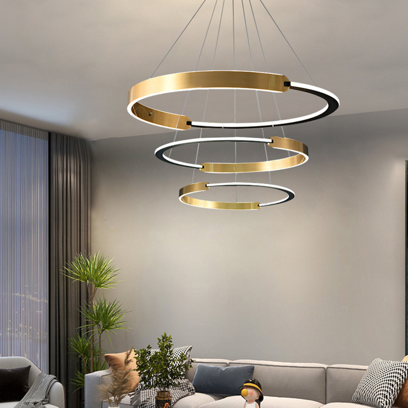 Nordic luxury modern simple bedroom Home Decor hanging pendant lighting fixtures led gold round lamp black ring chandelier