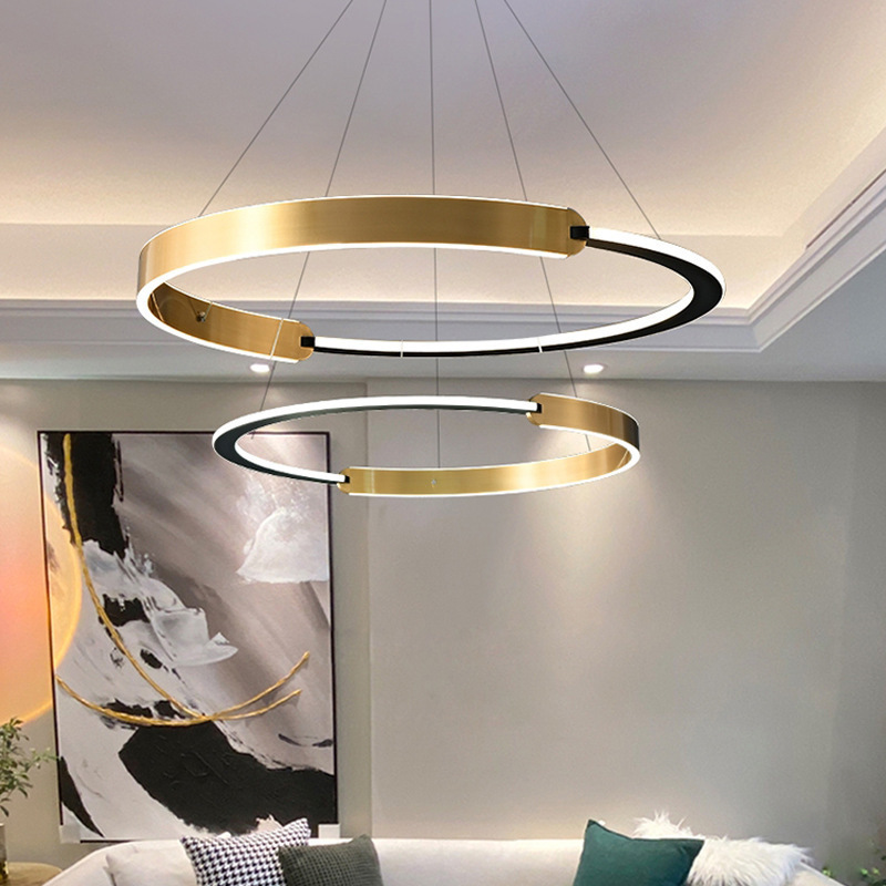 Nordic luxury modern simple bedroom Home Decor hanging pendant lighting fixtures led gold round lamp black ring chandelier