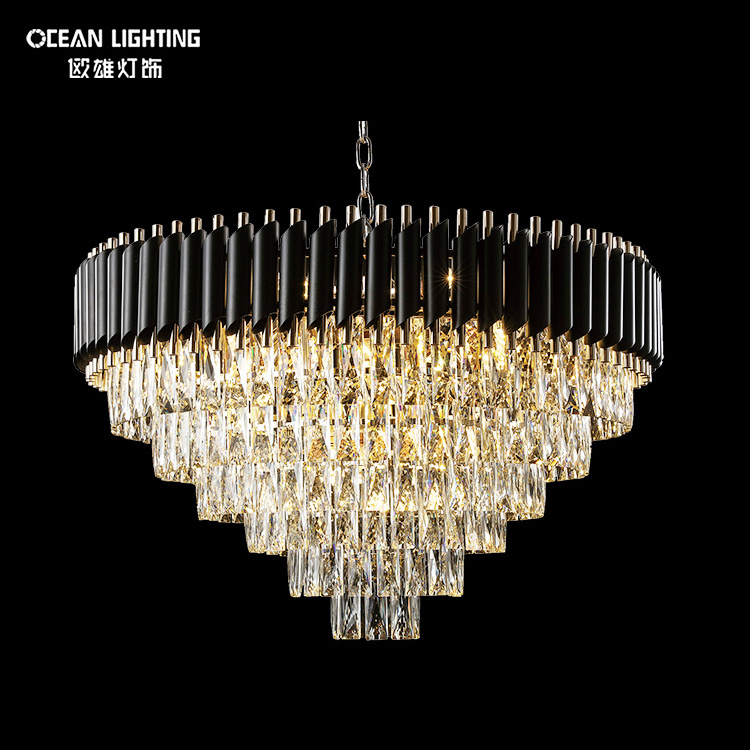 Golden Matte Black Shiny  Iron K9 Crystal Lighting 24*E14 LED Pendant Lamp Round Pendant Lights Luxury Chandeliers