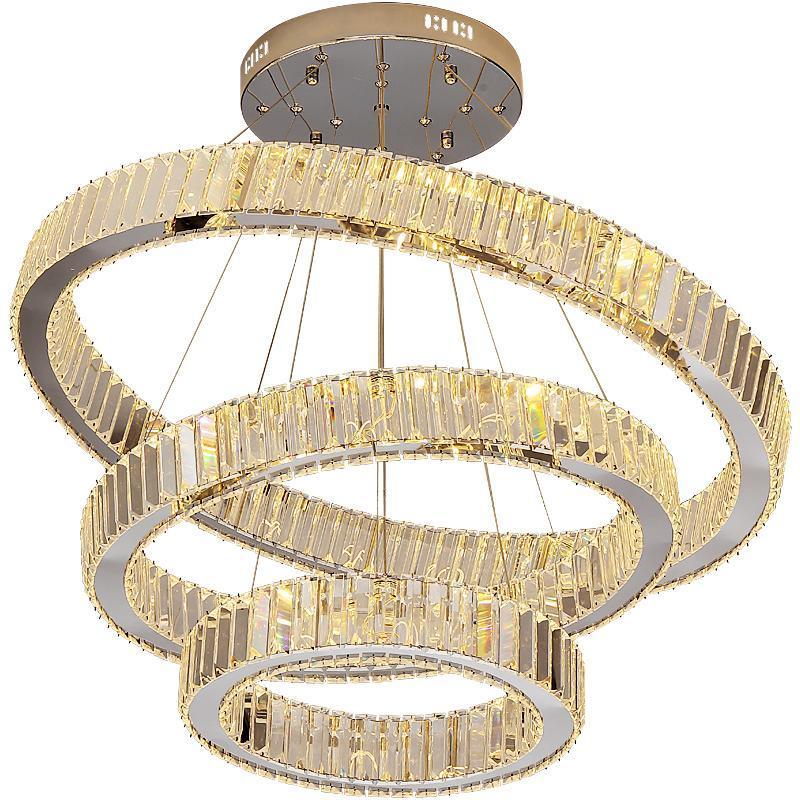 Modern home staircase high ceiling luxury Crystal ring chandeliers pendant lights