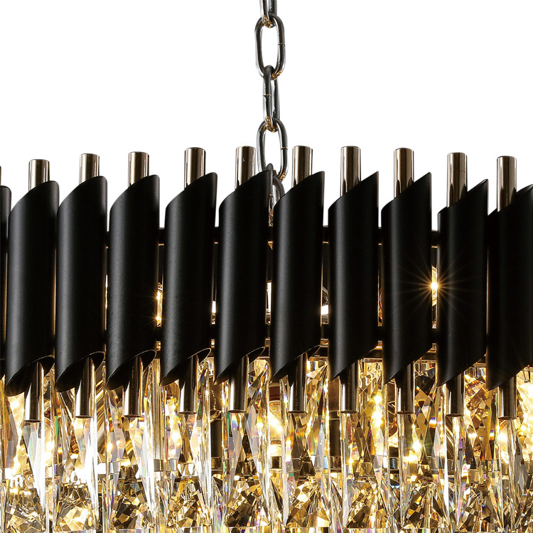 Golden Matte Black Shiny  Iron K9 Crystal Lighting 24*E14 LED Pendant Lamp Round Pendant Lights Luxury Chandeliers