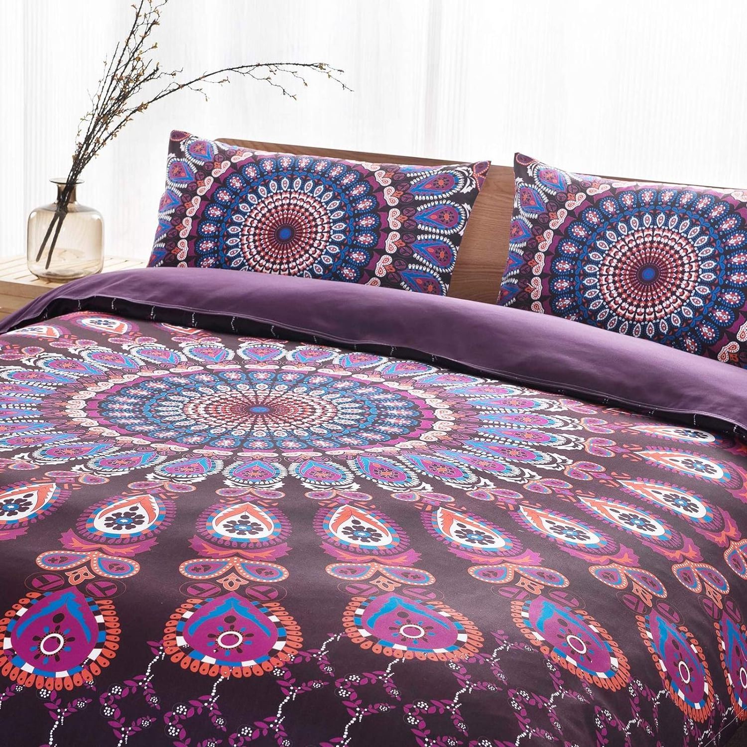 2 Pcs Boho Chic Hippie Duvet Cover Doona matching  Purple Mandala Bedding Cover Set 3D Bohemian Circle Comforter Cover Duvet set