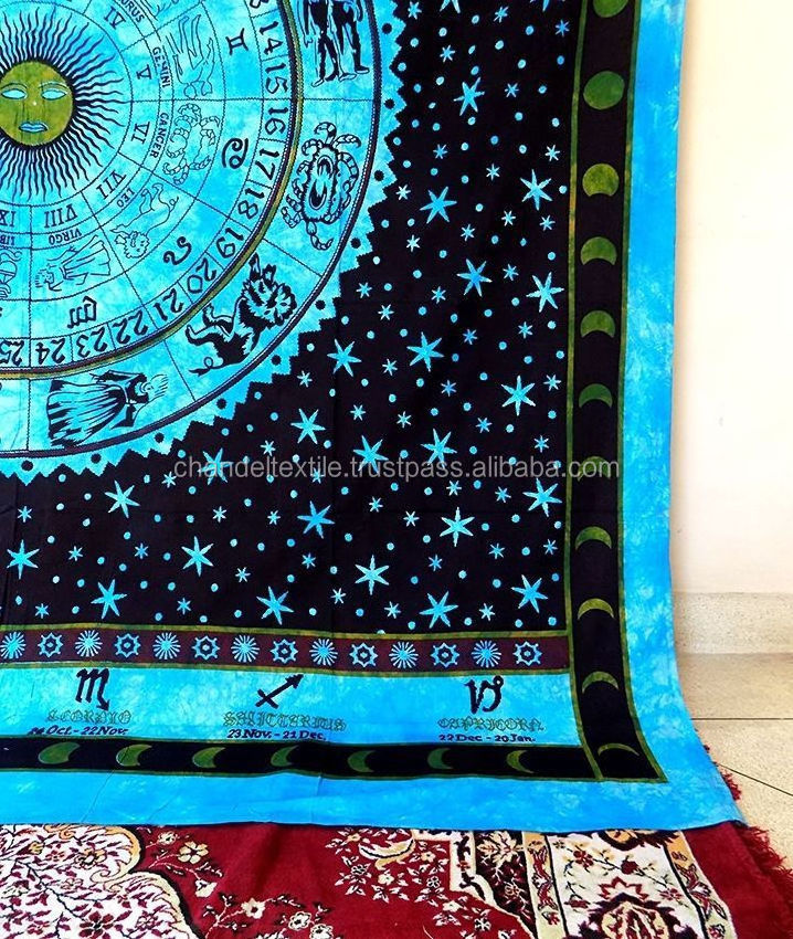 Sky Blue Tapestry Horoscope Zodiac Astrology Wall Hanging Hippie Bedspread Curtain wall art Decorative cover Tapestry ethnic art