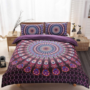 2 Pcs Boho Chic Hippie Duvet Cover Doona matching  Purple Mandala Bedding Cover Set 3D Bohemian Circle Comforter Cover Duvet set