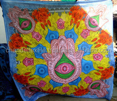 Indian Fatima Hamsa Hand Tapestry Handmade Brush Painted Bedspread Tapestry Wall Hanging Hippie Decor Throw Art ethnic