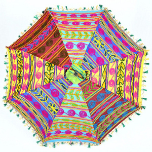 Women's Cotton Indian Embroidered Sun Parasol Vintage Decor Umbrella Embroidered Umbrellas Maroon Ethnic Sun Protector Parasol