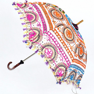 Women's Cotton Embroidered Umbrellas Maroon Ethnic Sun Protector Parasol Indian Embroidered Sun Parasol Vintage Decor Umbrella