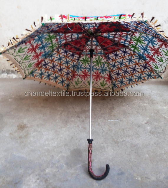 Garden Handmade unique Indian Umbrella with embroidery work decorative cotton parasol hand stitches work parasol ethnic