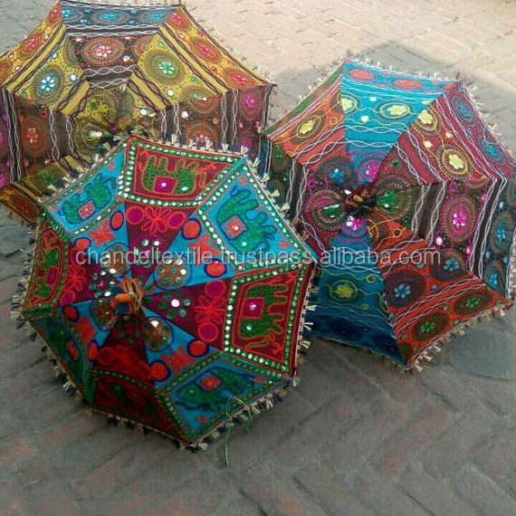 Garden Handmade unique Indian Umbrella with embroidery work decorative cotton parasol hand stitches work parasol ethnic