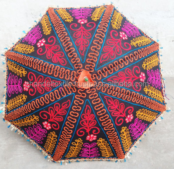 Garden Handmade unique Indian Umbrella with embroidery work decorative cotton parasol hand stitches work parasol ethnic