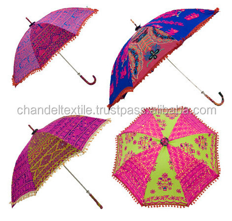 Garden Handmade unique Indian Umbrella with embroidery work decorative cotton parasol hand stitches work parasol ethnic