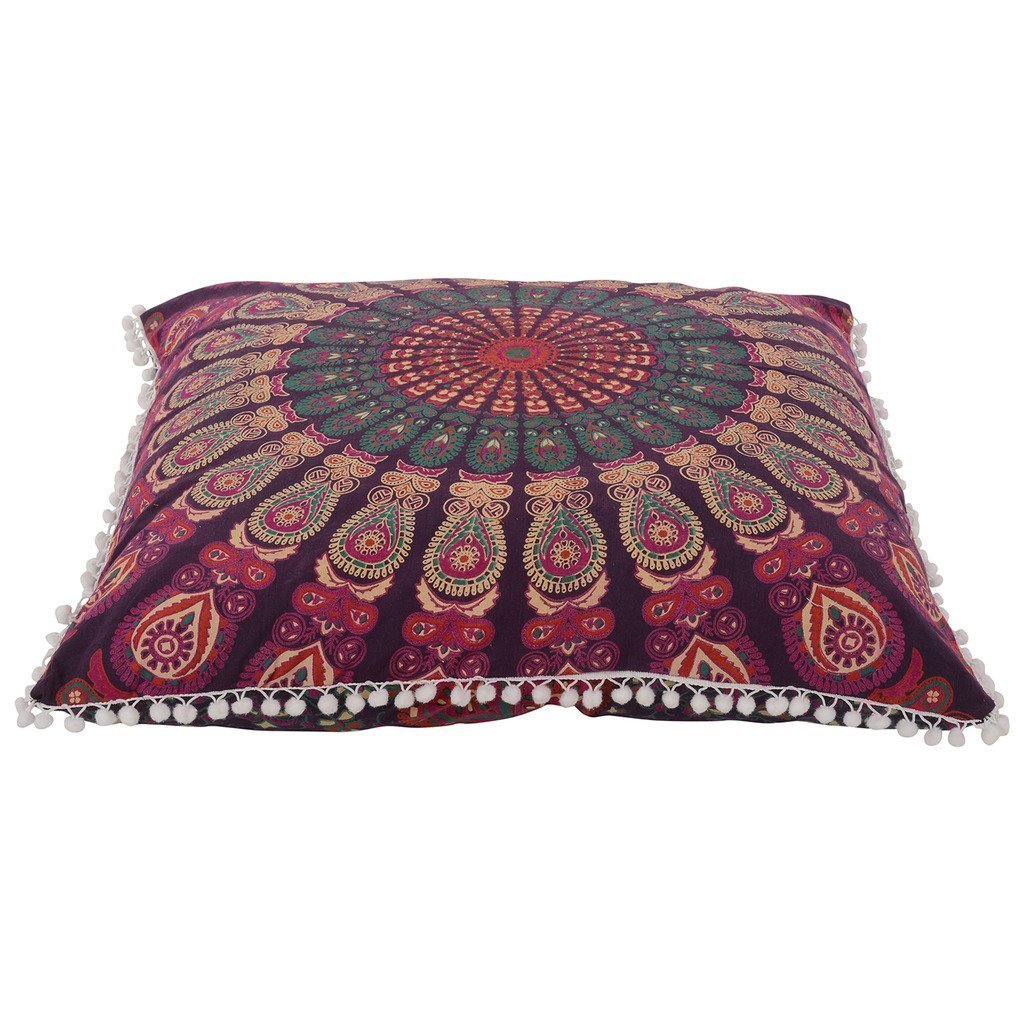 Large Square Cotton pom pom Shams Mandala Pillow cases Indian Bohemian Meditation Cushion Cover throw Home 26'' Decor art pillow