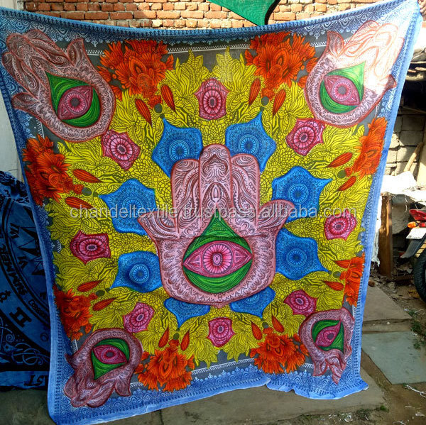 Indian Fatima Hamsa Hand Tapestry Handmade Brush Painted Bedspread Tapestry Wall Hanging Hippie Decor Throw Art ethnic