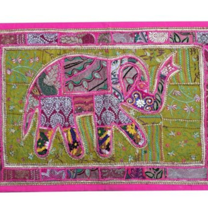 Elephant Embroidered Patch Sequins Patchwork table runner Indian Hand Wall Hanging Tapestries Tapestry Decorative Ethnic art