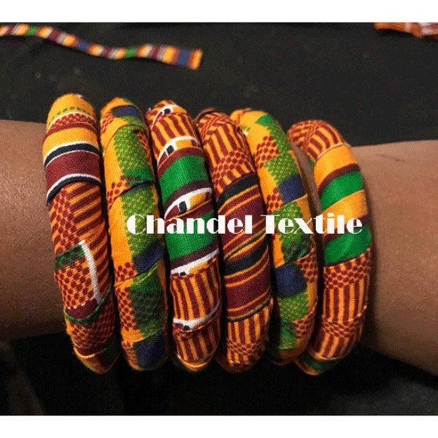 African Kente Print Jewelry Set Geometric Bangles African Statement Bracelet Chunky Bangle Wooden Covered Retro Bangle Ankara