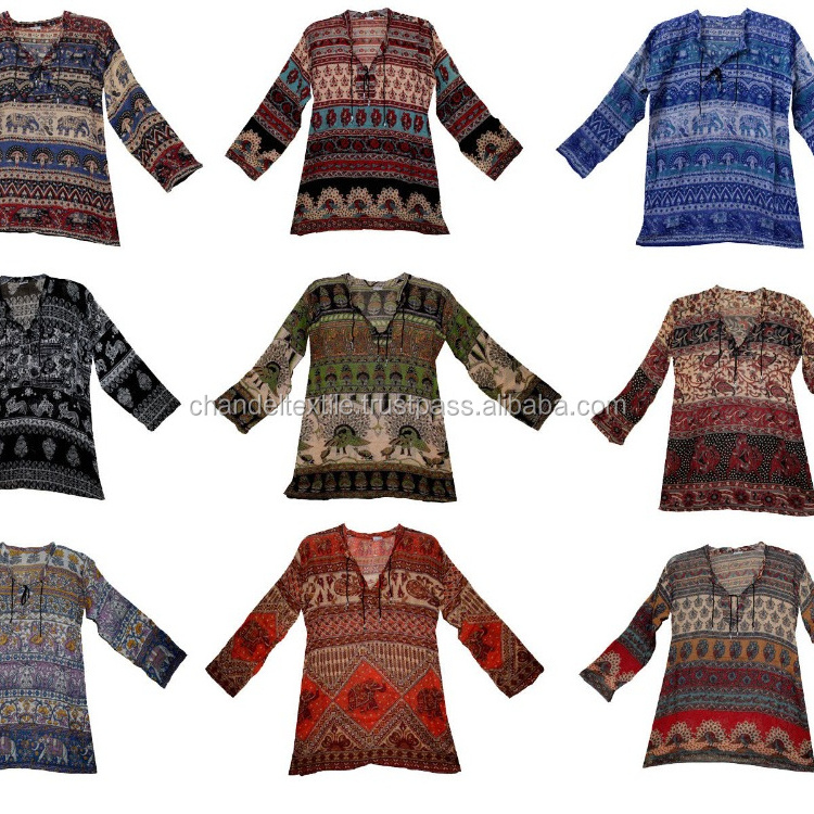 Indian Shirt Us Blouse Long Sleeve Women Tops Ladies Casual kurti Tunic Floral Animals Bollywood cotton blouse tunic top kurtis