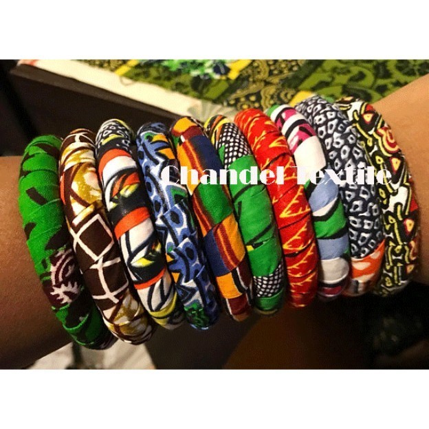 African Kente Print Jewelry Set Geometric Bangles African Statement Bracelet Chunky Bangle Wooden Covered Retro Bangle Ankara