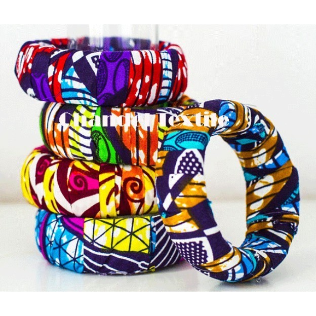 African Kente Print Jewelry Set Geometric Bangles African Statement Bracelet Chunky Bangle Wooden Covered Retro Bangle Ankara