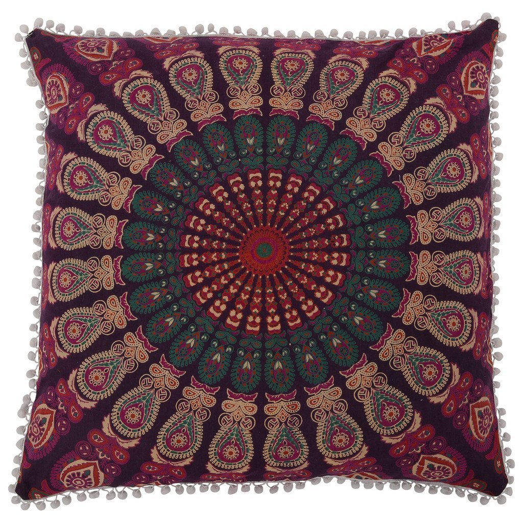 Large Square Cotton pom pom Shams Mandala Pillow cases Indian Bohemian Meditation Cushion Cover throw Home 26'' Decor art pillow