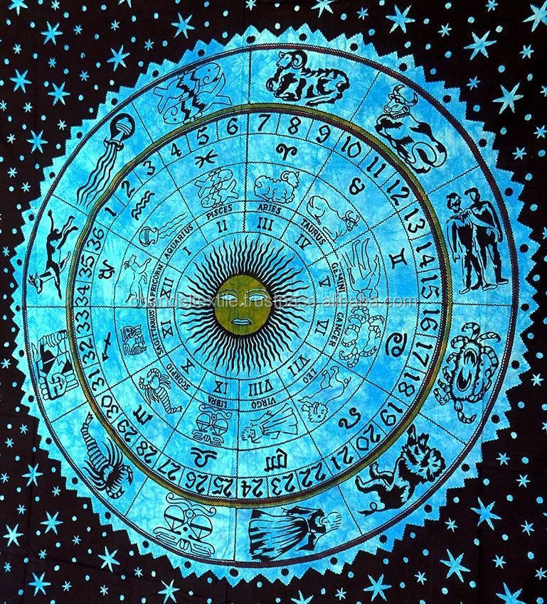 Sky Blue Tapestry Horoscope Zodiac Astrology Wall Hanging Hippie Bedspread Curtain wall art Decorative cover Tapestry ethnic art