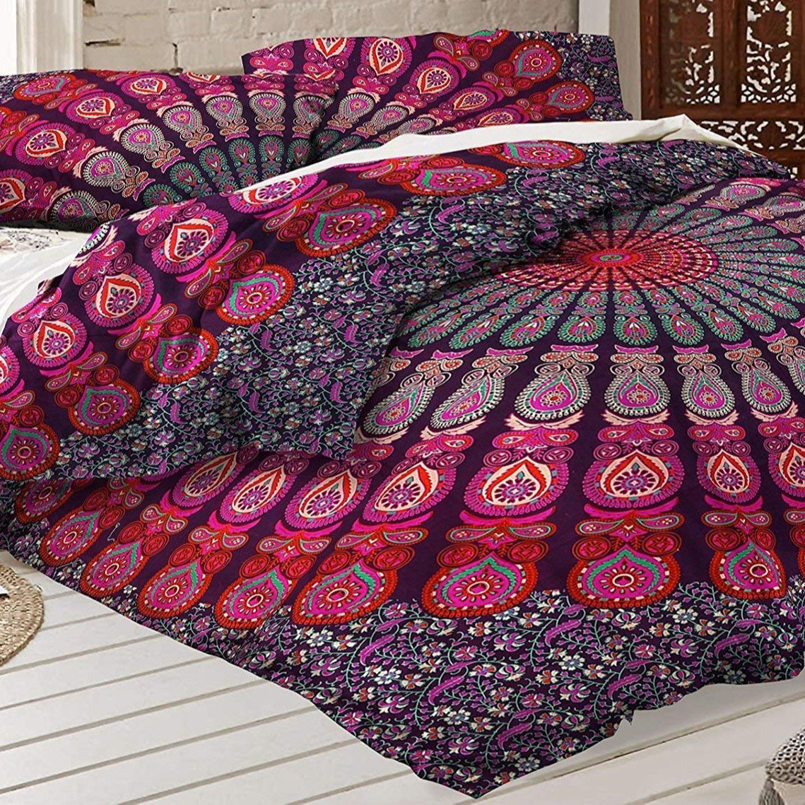 2 Pcs Boho Chic Hippie Duvet Cover Doona matching  Purple Mandala Bedding Cover Set 3D Bohemian Circle Comforter Cover Duvet set