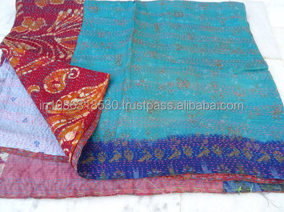 Reversible Handmade Re-cycled Silk Scarf / Stole Multicolor Multiuse Unique Handwoven Kantha Work Neck Wrap scarves