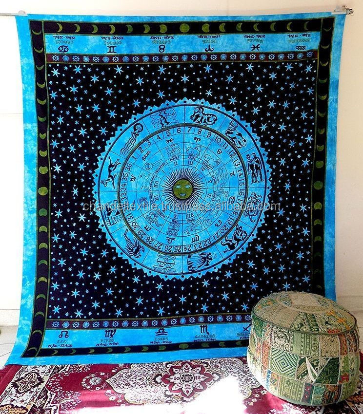 Sky Blue Tapestry Horoscope Zodiac Astrology Wall Hanging Hippie Bedspread Curtain wall art Decorative cover Tapestry ethnic art