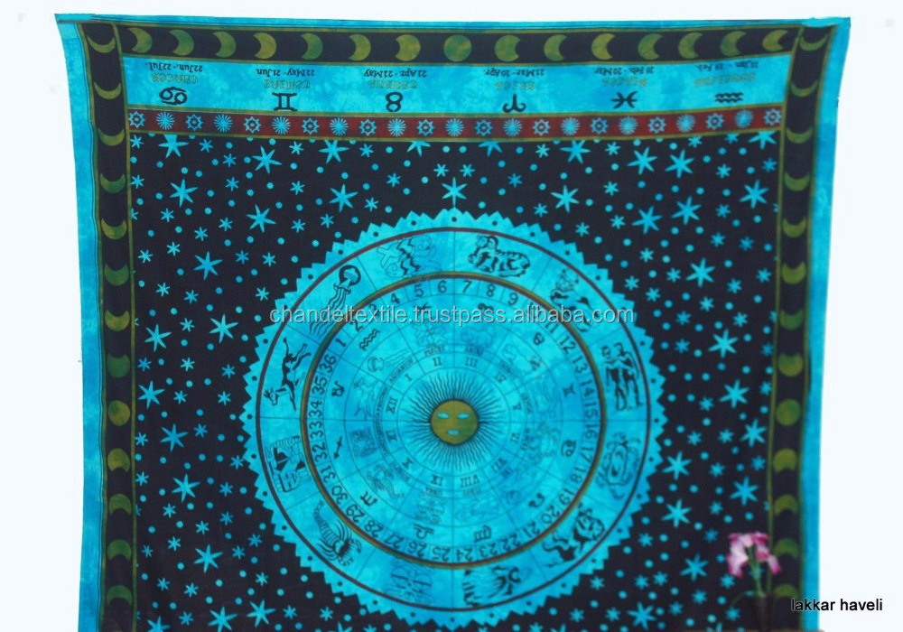 Sky Blue Tapestry Horoscope Zodiac Astrology Wall Hanging Hippie Bedspread Curtain wall art Decorative cover Tapestry ethnic art