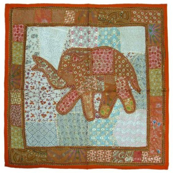 Elephant Embroidered Patch Sequins Patchwork table runner Indian Hand Wall Hanging Tapestries Tapestry Decorative Ethnic art