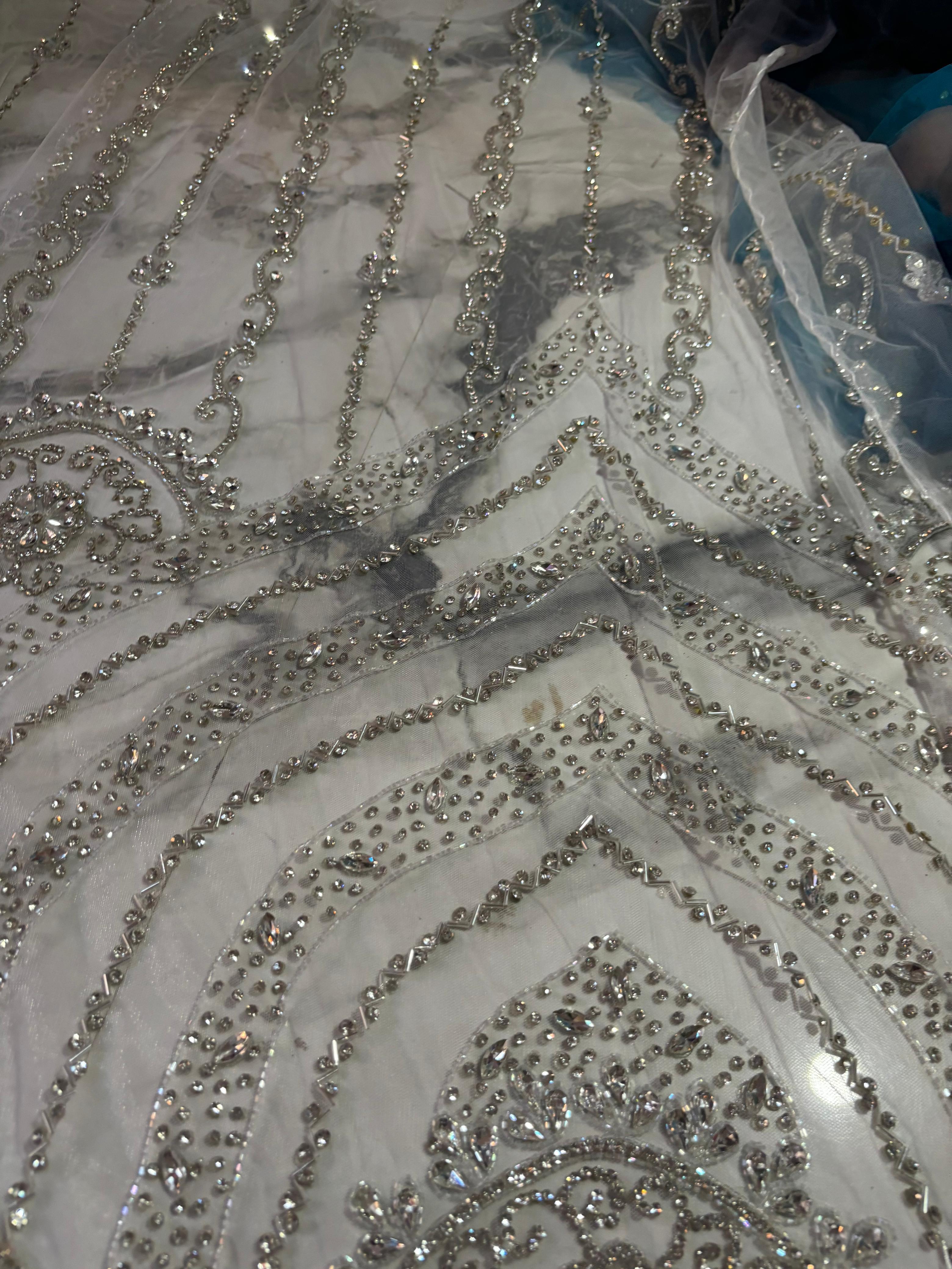 High Quality Luxury Beaded Fabric with Zircon Handmade 100% Polyester Best Price Export from Indian Supplier for Garments Making