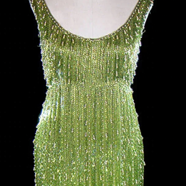 Heavily beaded gown, 1950s 1960s pearl glass beaded tank dress, Samuel Winston, couture red carpet gown, solidly beaded, green